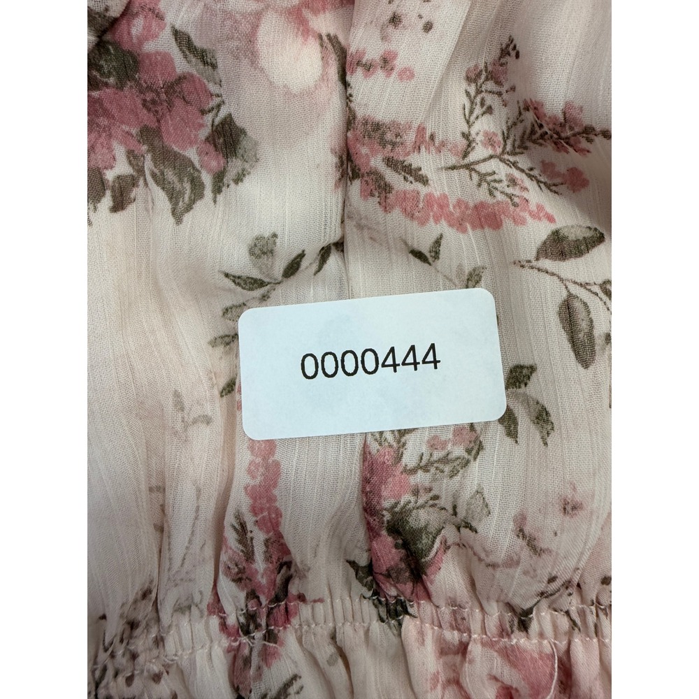 Trixxi Floral Smocked Blouse Women Small Pink Square Neck Puff Sleeve Peplum Top - Picture 5 of 5